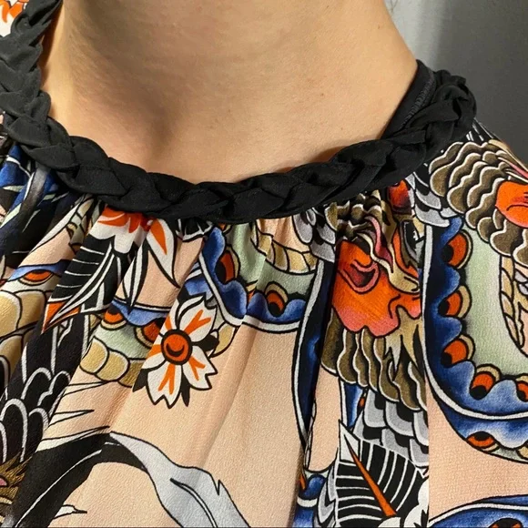 Red Valentino Abito GS7 Petal silk floral Braid Collar rrovpad65sjb/gs7 dress - Picture 10 of 11